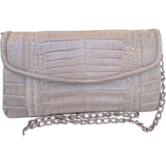 Nancy Gonzalez Handbags - Nancy Gonzalez Genuine Crocodile Taupe Leather Convertible Crossbody Clutch